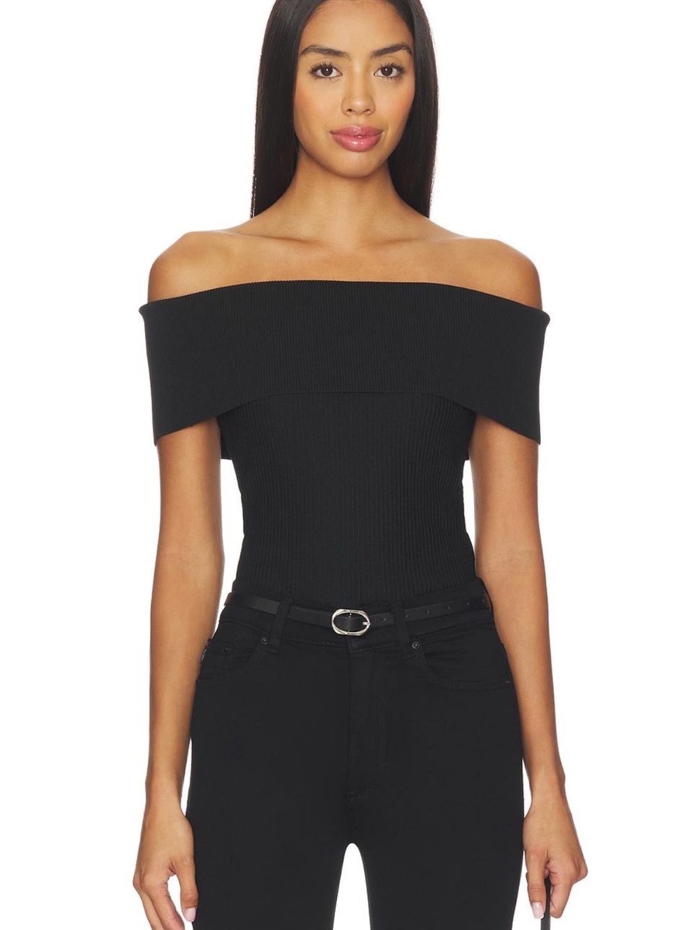 DL1961 Black Off-Shoulder Ribbed Camisole